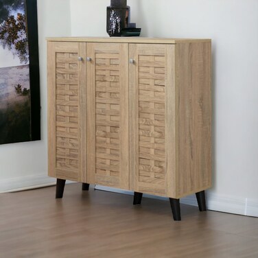 Multi-purpose shoe rack, 3 doors, beige, 91 x 34 x 120 cm