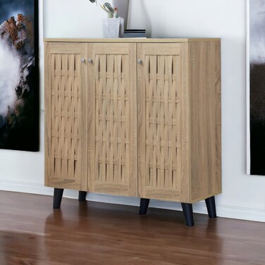 Multi-purpose shoe rack, 3 doors, beige, 91 x 34 x 90 cm