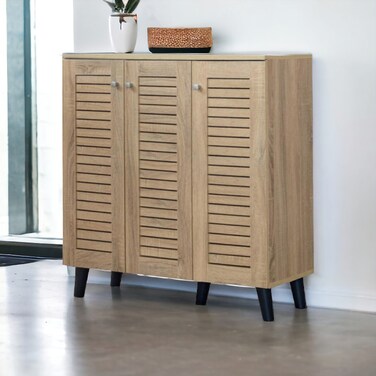 Multi-purpose shoe rack, 3 doors, beige, 91 x 34 x 90 cm