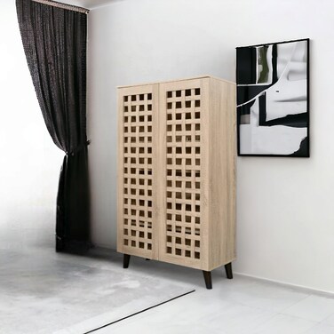 Multi-purpose shoe cabinet, 2 doors, beige, 132 x 34 x 80 cm