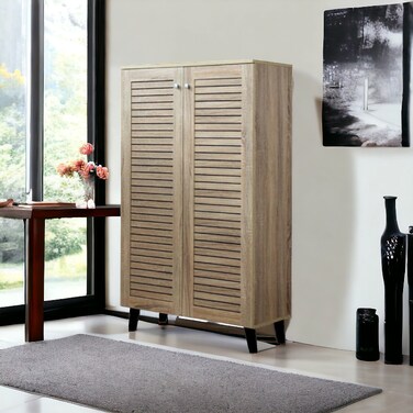 Multi-purpose shoe cabinet, 2 doors, beige, 132 x 34 x 80 cm