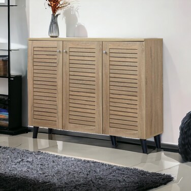 Multi-purpose shoe rack, 3 doors, beige, 91 x 34 x 120 cm