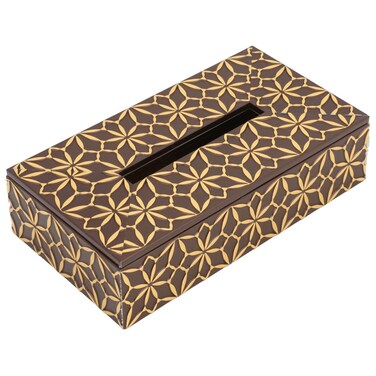 Wooden Tissue Box with Golden Pattern - Brown