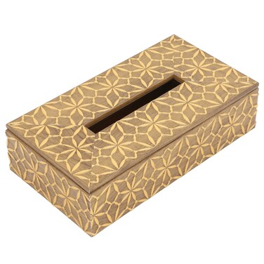 علبة مناديل خشب نقش ذهبي