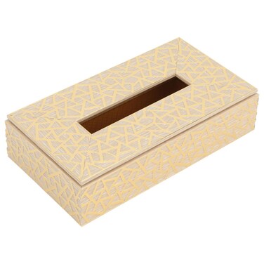علبة مناديل خشب فاتح بنقش