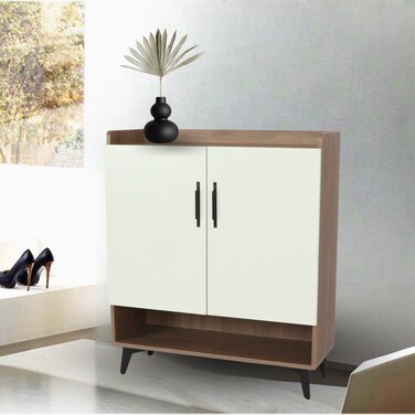 Multi-purpose shoe cabinet, brown-beige, 2 doors, 94x32x80 cm