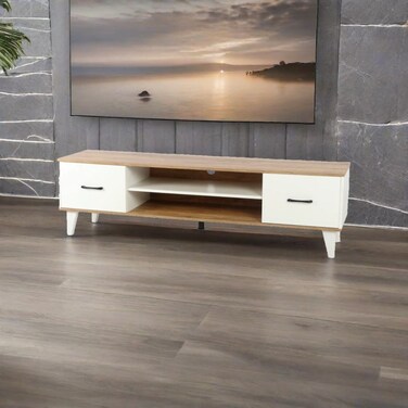 Light brown + white TV unit, 160 x 40 x 45 cm