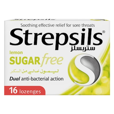 Strepsils Lemon Sugar Free, Soothing Effective Relief for Sore Throats, 16 Lozenges