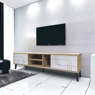 وحدة تلفزيون خشبي- ابيض 160×40×44.5سم