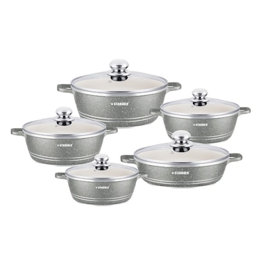 STARGOLD 10 PCS Cookware Set Lid Non-Stick &lrm;Aluminum Cookware Set With Marble Coating Glass