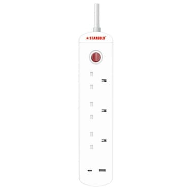 ستارجولد سلك تمديد لحماية الحمل الزائد، سلك شحن كهربائي 3 مخرج تيار متردد مع 1 USB ومنفذ USB-C مضاد للحريق 750 درجة مئوية، كابل طاقة طويل 13 أمبير 5 متر محطة شحن شديدة التحمل - أبيض