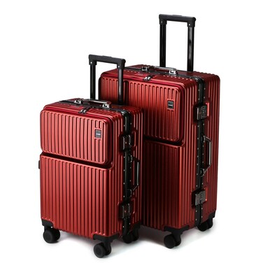 STARGOLD PC Hard Side Zipper less Front Pocket Luggage With Cup Holder Set of 2 PCS TSA Lockable Travel Suitcase 20,24 Inches