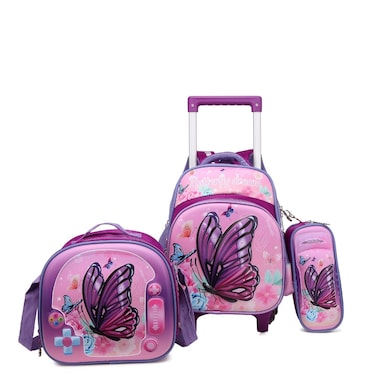 STARGOLD Baby Backpack 3Pcs For Baby Girls 1 lunch 1 Pencil Box And 1 Bag With Adjustable Strap For School 2 Wheels 12 Inch
