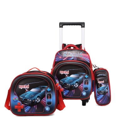 حقيبة ظهر للأطفال من ستار جولد، 3 قطع للأطفال الأولاد، 1 غداء، 1 صندوق أقلام رصاص، 1 حقيبة مع حزام قابل للتعديل للمدرسة، عجلتين 12 بوصة