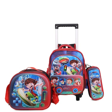 STARGOLD Baby Backpack 3Pcs For Baby Boys 1 lunch 1 Pencil Box And 1 Bag With Adjustable Strap For School 2 Wheels 12 Inch