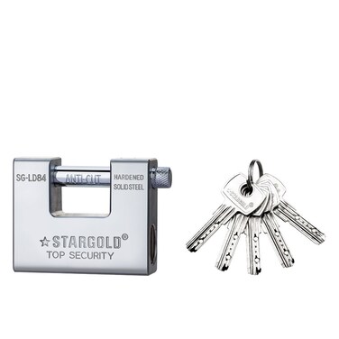 STARGOLD Heavy Duty Top Security Padlock 84MM, Anti-Cut Hardened Steel Lock With 5 Keys, SG-LD84
