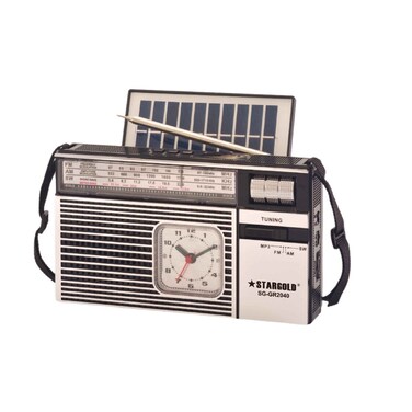 راديو ستارجولد المحمول متعدد الوظائف، لوحة شمسية، راديو FM/AM/SW، مشغل موسيقى USB/TF، اتصال بلوتوث TWS، بطارية كبيرة 2000 مللي أمبير/ساعة SG-GR2040