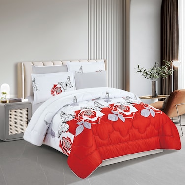 STARGOLD Microfiber Solid 6 Pieces Comforter Set Fitted Sheet, Pillow Sham, Pillow Case Comforter 240X220 CM King Size Mattress