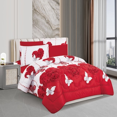 ستارجولد طقم لحاف من الألياف الدقيقة الصلبة 6 قطع ملاءة جاهزة، غطاء وسادة، كيس وسادة لحاف مقاس كينج 240 × 220 سم