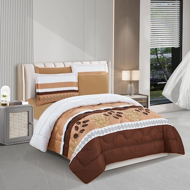 STARGOLD Microfiber Solid 6 Pieces Comforter Set Fitted Sheet, Pillow Sham, Pillow Case Comforter 240X220 CM King Size Mattress