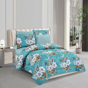 ستارجولد طقم لحاف من الألياف الدقيقة الصلبة 6 قطع ملاءة جاهزة، غطاء وسادة، كيس وسادة لحاف مقاس كينج 240 × 220 سم