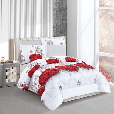 STARGOLD Microfiber Solid 6 Pieces Comforter Set Fitted Sheet, Pillow Sham, Pillow Case Comforter 240X220 CM King Size Mattress