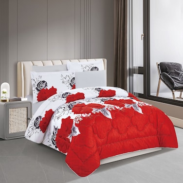 STARGOLD Microfiber Solid 6 Pieces Comforter Set Fitted Sheet, Pillow Sham, Pillow Case Comforter 240X220 CM King Size Mattress
