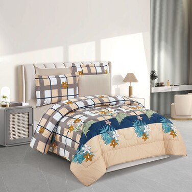 STARGOLD Microfiber Solid 6 Pieces Comforter Set Fitted Sheet, Pillow Sham, Pillow Case Comforter 240X220 CM King Size Mattress