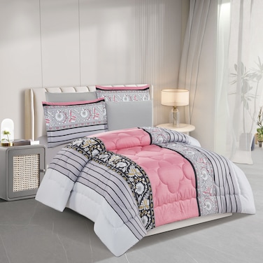 ستارجولد طقم لحاف من الألياف الدقيقة الصلبة 6 قطع ملاءة جاهزة، غطاء وسادة، كيس وسادة لحاف مقاس كينج 240 × 220 سم