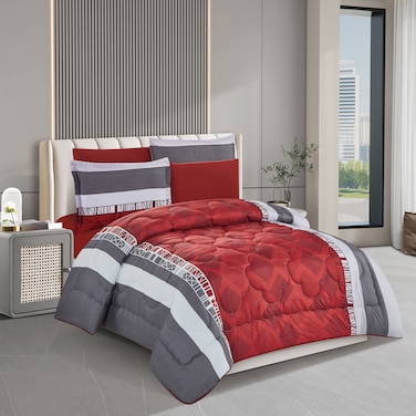 ستارجولد طقم لحاف من الألياف الدقيقة الصلبة 6 قطع ملاءة جاهزة، غطاء وسادة، كيس وسادة لحاف مقاس كينج 240 × 220 سم