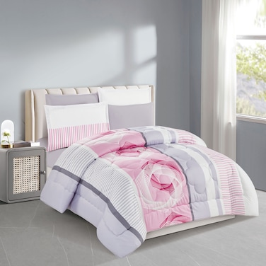 ستارجولد طقم لحاف من الألياف الدقيقة الصلبة 6 قطع ملاءة جاهزة، غطاء وسادة، كيس وسادة لحاف مقاس كينج 240 × 220 سم