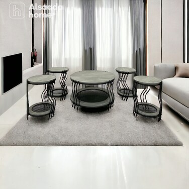 طقم طاولات قهوه  5 قطع - رمادي