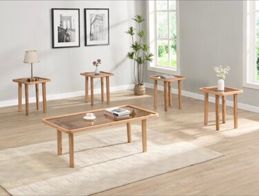 طقم طاولات خدمة - 5 قطع - خشبي