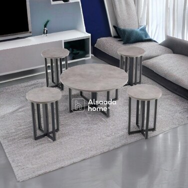 طقم طاولات شاي - 5 قطع - رمادي