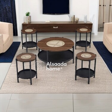 طقم طاولات خدمة دورين - 5 قطع - بني غامق
