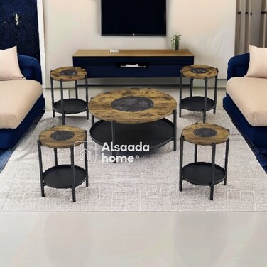 Two-tier service tables set - 5 pieces - brown