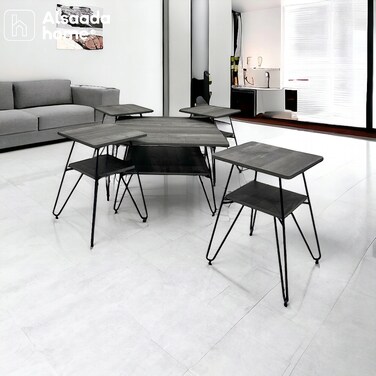 طقم طاولات خدمة سطح خشب - 5 قطع