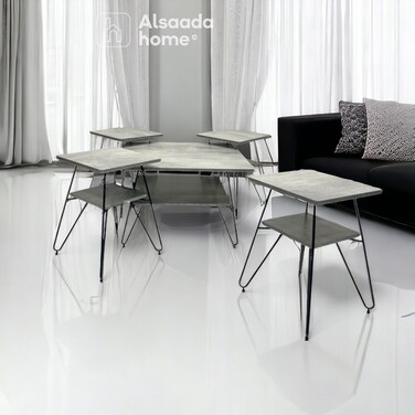 طقم طاولات خدمة سطح خشب - 5 قطع