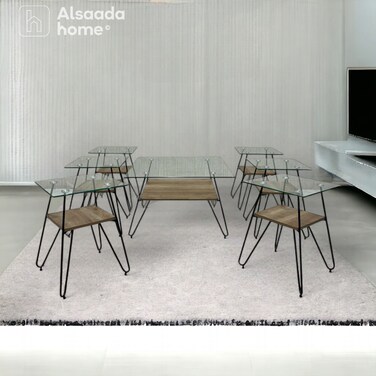 طقم طاولات خدمة سطح زجاج - 7 قطع