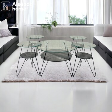 Glass top service tables set - 7 pieces