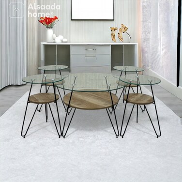 Glass top service tables set - 5 pieces