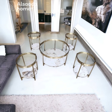 Glass &amp; Ceramic Surface Service Table Set - 5 Pieces - Gold