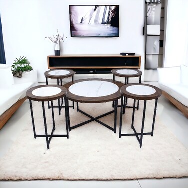 5-piece coffee table set - ceramic &amp; wood