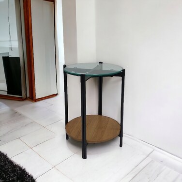 طاولة خدمة مفرد سطح زجاج 45×55 سم - بني