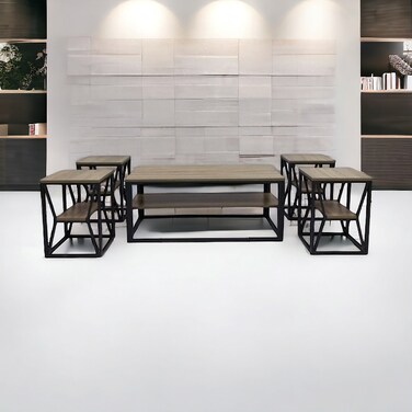 طقم طاولات شاي-5 قطع - بني فاتح