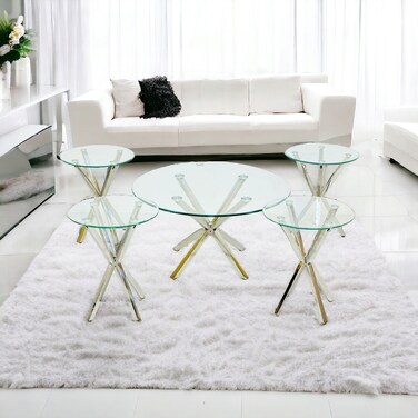 Silver glass coffee table set - 5 pieces