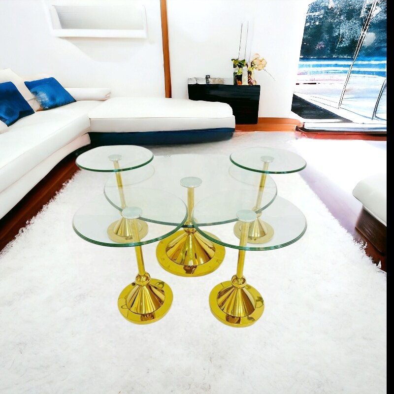 Table For Service Buy A set of steel and glass service tables, 1+4 gold Online ...