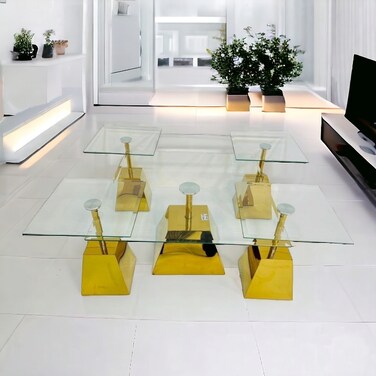 Steel tea table set, 5 pieces - gold