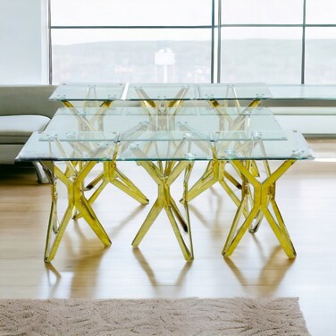 طقم طاولات قهوة زجاج ذهبي - 7 قطع