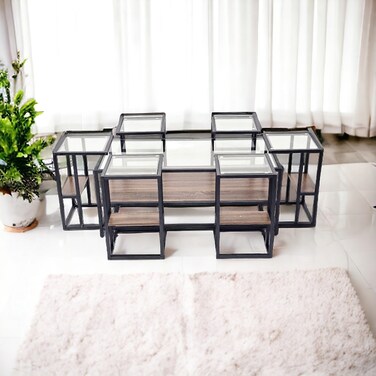 طقم طاولات قهوة زجاج كوفي - 7 قطع